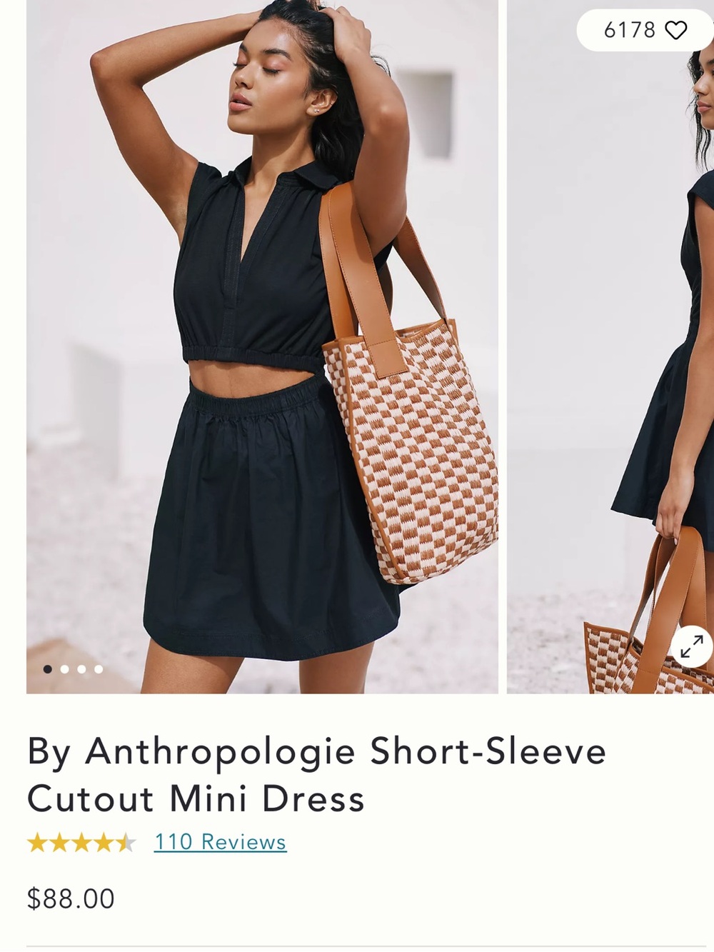 Anthropologie Black Short-Sleeve Cutout Waist Mini Dress